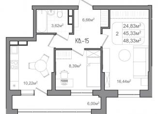 Продаю двухкомнатную квартиру, 48.3 м2, Волгоград, Советский район, улица Чебышева, 38/1