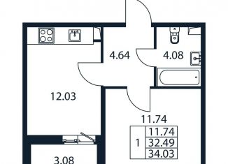 Продается 1-комнатная квартира, 35.6 м2, Ленинградская область