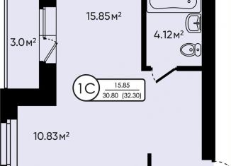 Продам квартиру студию, 32.3 м2, деревня Мостец