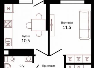 Однокомнатная квартира на продажу, 35.4 м2, Краснодар, ЖК Отражение