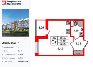 Продается квартира студия, 25 м2, Санкт-Петербург, метро Звёздная