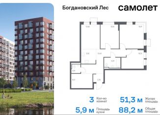 Продается трехкомнатная квартира, 88.2 м2, Ленинский городской округ, жилой комплекс Богдановский Лес, 7.2