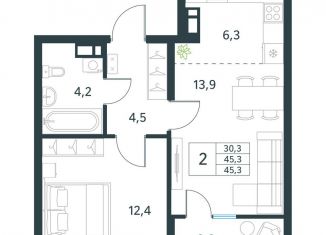 Продам 2-ком. квартиру, 45.1 м2, Забайкальский край