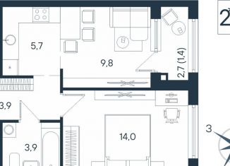 Продажа двухкомнатной квартиры, 38.7 м2, Пермь, Индустриальный район