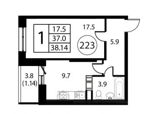 Продается однокомнатная квартира, 38.1 м2, Домодедово