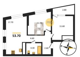 Продажа двухкомнатной квартиры, 53.7 м2, Екатеринбург, ЖК Парковый Квартал, улица Цвиллинга, 7/6