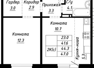 2-ком. квартира на продажу, 44.3 м2, Барнаул