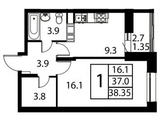 Продажа 1-ком. квартиры, 38.4 м2, Московская область