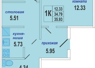 1-ком. квартира на продажу, 36 м2, Новосибирск, Кировский район, Бронная улица, 2/6с