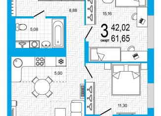 Продаю трехкомнатную квартиру, 61.7 м2, Уфа, Дёмский район