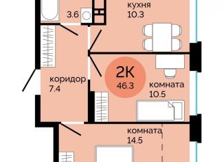 Продажа двухкомнатной квартиры, 46.3 м2, Пермь, улица Яблочкова, 5к4, Свердловский район