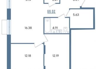 Двухкомнатная квартира на продажу, 69 м2, Казань