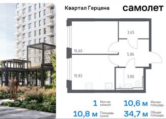 Продам однокомнатную квартиру, 34.7 м2, Москва, жилой комплекс Квартал Герцена, к2