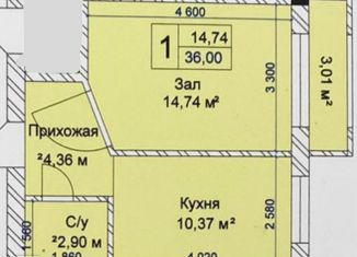 Продается 1-комнатная квартира, 36 м2, Нальчик, улица Шогенова, 77