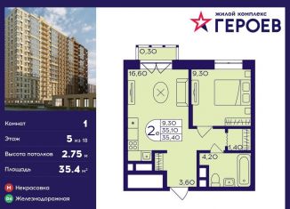 Продажа однокомнатной квартиры, 35.4 м2, Московская область