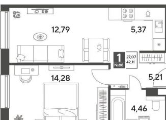 Продаю однокомнатную квартиру, 42.1 м2, Московская область