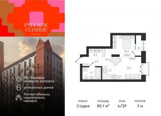 Продается двухкомнатная квартира, 80.1 м2, Новосибирск, жилой комплекс Русское солнце, 2