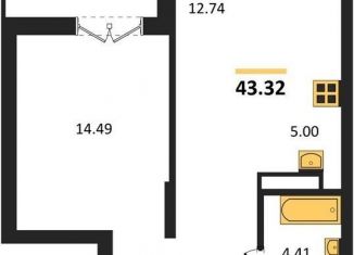 Продам однокомнатную квартиру, 43.3 м2, Новосибирск, метро Золотая Нива