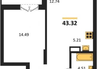 Продам 1-комнатную квартиру, 43.3 м2, Новосибирск, метро Золотая Нива