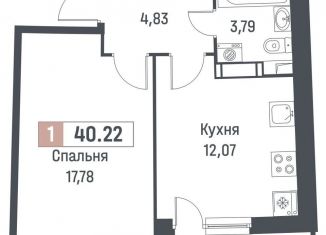 Продажа 1-ком. квартиры, 38.5 м2, Мурино