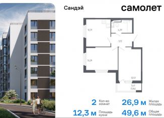 Продается 2-комнатная квартира, 49.6 м2, Санкт-Петербург, жилой комплекс Сандэй, 7.2