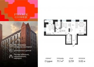 Продается 2-ком. квартира, 71.1 м2, Новосибирск, жилой комплекс Русское солнце, 2