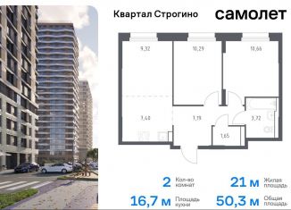 Продается двухкомнатная квартира, 50.3 м2, Московская область, жилой комплекс Квартал Строгино, к1