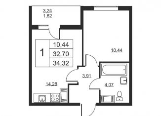 Продается 1-ком. квартира, 34.3 м2, Ленинградская область