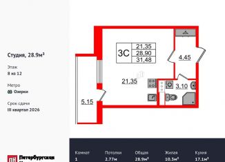 Продается квартира студия, 28.9 м2, Санкт-Петербург, метро Проспект Просвещения, Орлово-Денисовский проспект