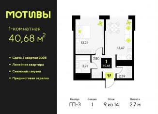 Продаю 1-комнатную квартиру, 40.7 м2, Тюменская область, улица Первооткрывателей, 13