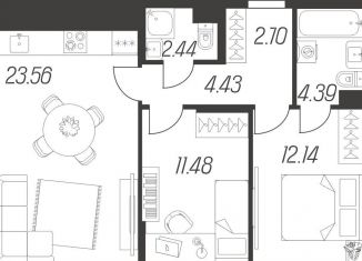 Продается двухкомнатная квартира, 61.1 м2, Тула