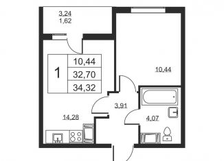 Продаю 1-комнатную квартиру, 34.3 м2, Ленинградская область