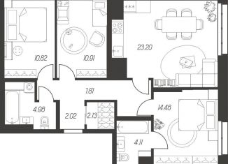 Продается трехкомнатная квартира, 80.5 м2, Тула