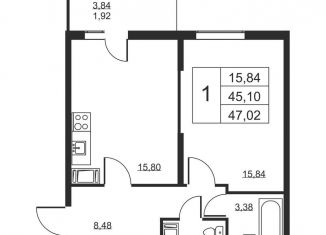 1-ком. квартира на продажу, 47 м2, Ленинградская область