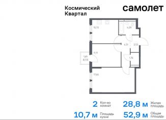 Двухкомнатная квартира на продажу, 52.9 м2, Московская область