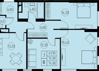 Продается 3-комнатная квартира, 74.9 м2, Московская область