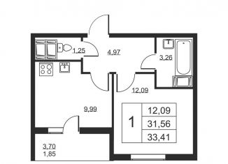 Продаю 1-ком. квартиру, 33.4 м2, Ленинградская область