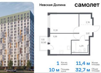 Продажа 1-ком. квартиры, 32.7 м2, деревня Новосаратовка, Невская Долина, к1.2