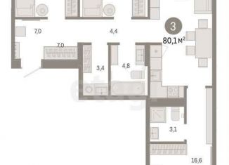 Продаю трехкомнатную квартиру, 80.1 м2, Тюменская область, Краснооктябрьская улица, 4к3