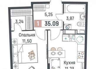 Продажа 1-комнатной квартиры, 35.1 м2, Мурино