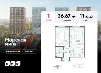 1-комнатная квартира на продажу, 36.7 м2, Санкт-Петербург, метро Проспект Ветеранов