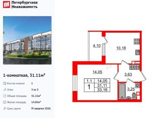 Однокомнатная квартира на продажу, 31.1 м2, Санкт-Петербург, метро Звёздная