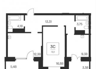 Продаю трехкомнатную квартиру, 72.1 м2, Новосибирск