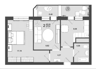 Продаю 2-ком. квартиру, 45.2 м2, Клин