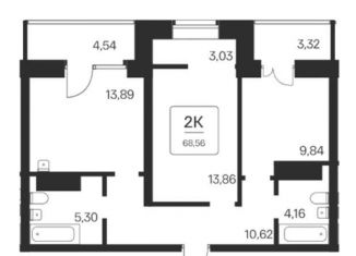 Продам 2-комнатную квартиру, 68.6 м2, Новосибирск