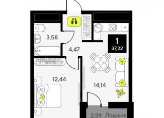 Продажа 1-ком. квартиры, 37.2 м2, Тюменская область, улица Первооткрывателей, 15