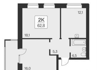 Продаю 2-ком. квартиру, 62.8 м2, Новосибирск