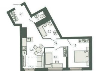 Продается двухкомнатная квартира, 54.3 м2, Свердловская область, площадь Жуковского, 8