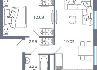 1-ком. квартира на продажу, 37.3 м2, поселок Придорожный