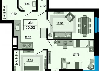 Продажа 3-ком. квартиры, 60.6 м2, Ростов-на-Дону